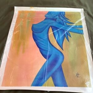 Vibrant blue nude original oil painting. Approximately 20 3/4” x 24 1/2”